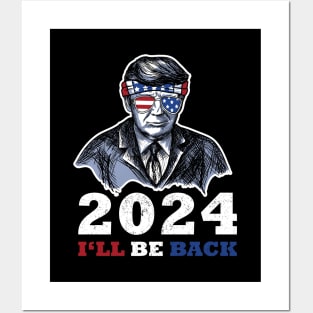 Trump American Flag Sunglasses 2024 Ill Be Back Posters and Art